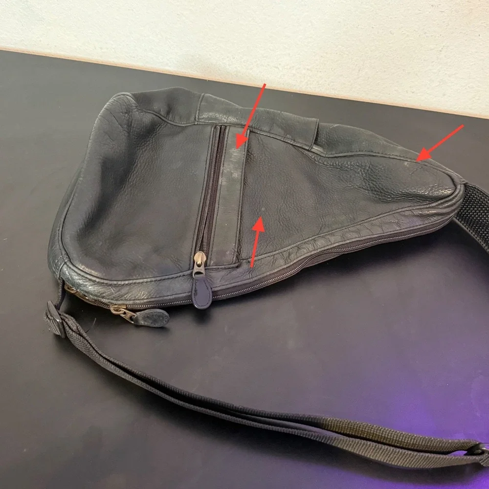 L.L. Bean Traveler Healthy Back Bag AmeriBag Medium Black Leather Sling Backpack